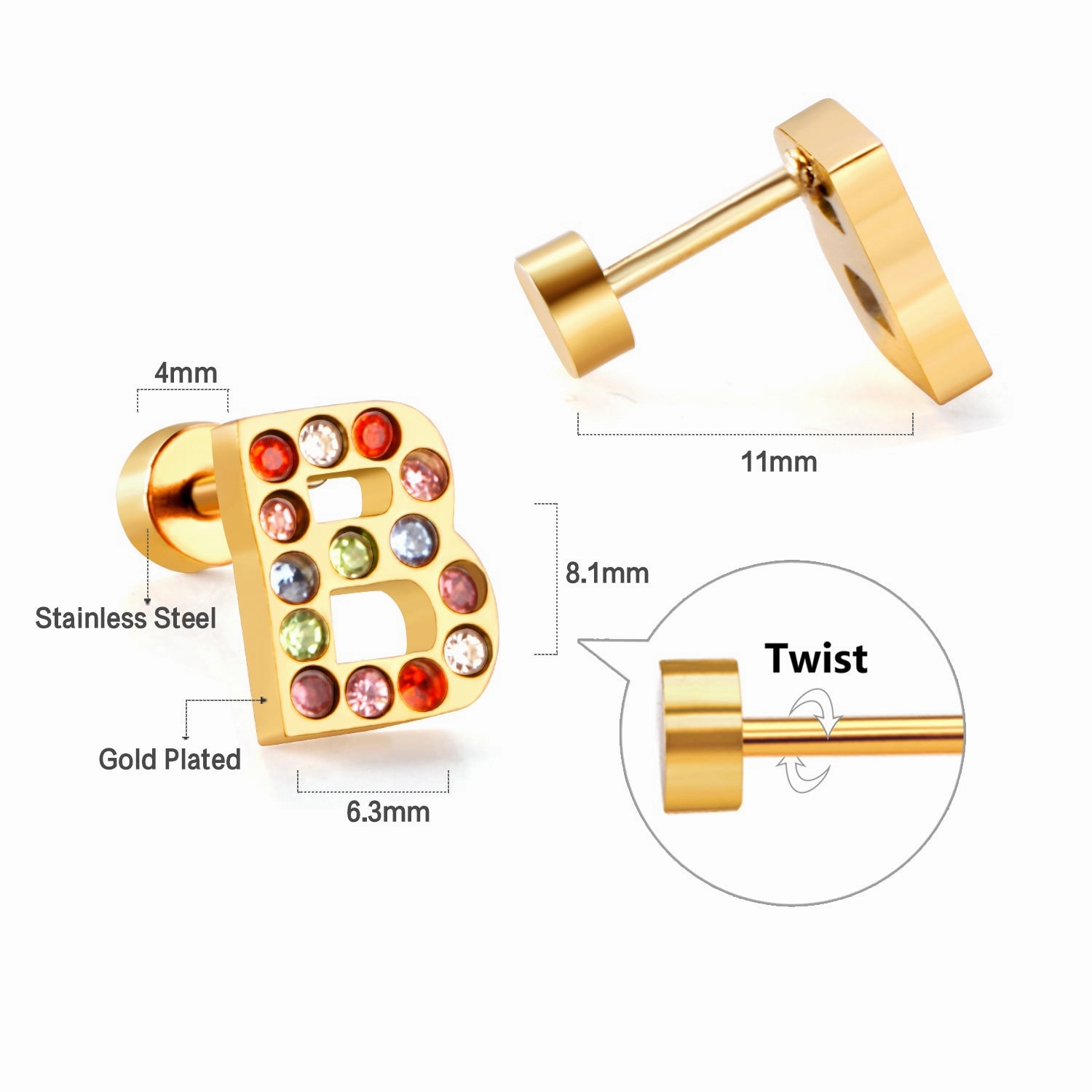 Wholesale Gold 26 Letters Stainless Steel Ear Studs Earrings