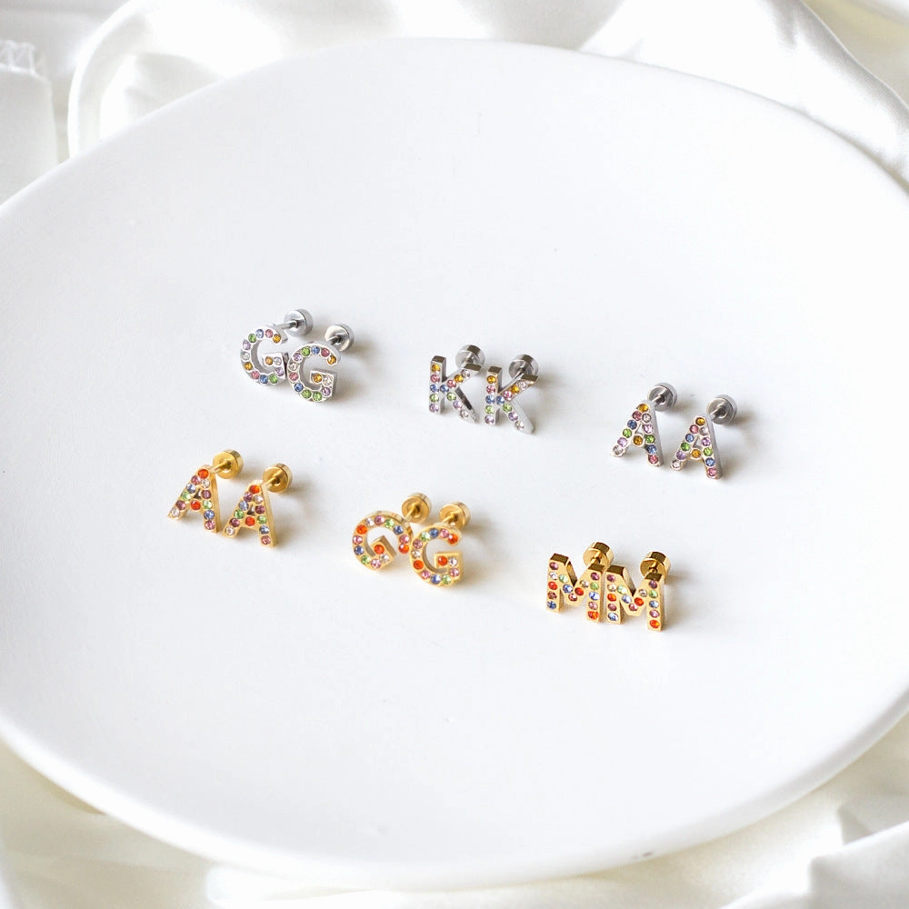 Wholesale Gold 26 Letters Stainless Steel Ear Studs Earrings