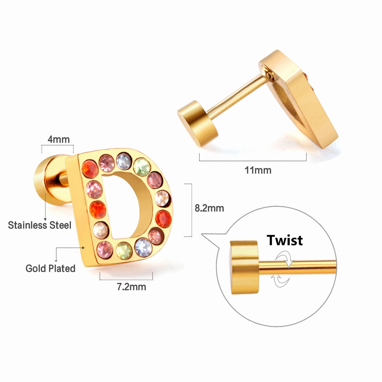 Wholesale Gold 26 Letters Stainless Steel Ear Studs Earrings