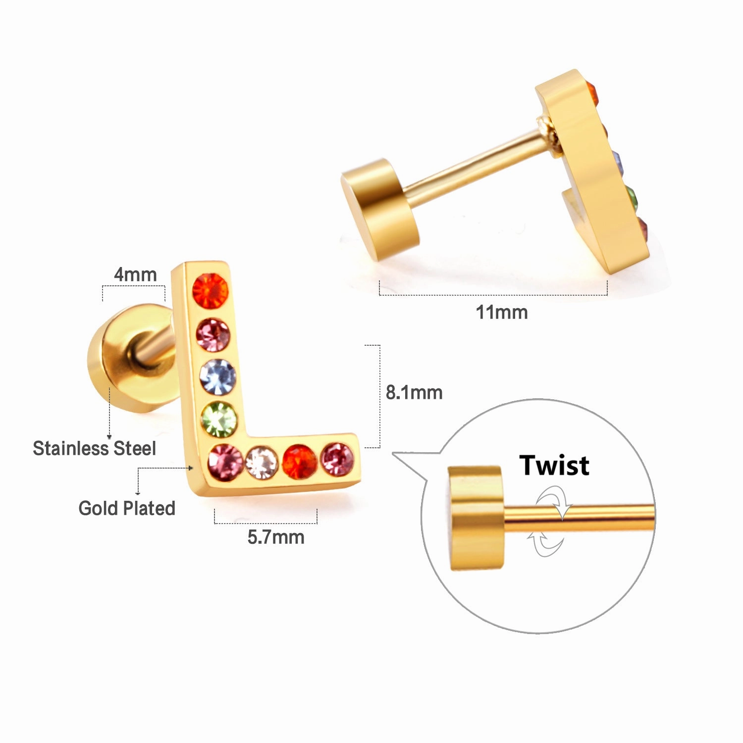 Wholesale Gold 26 Letters Stainless Steel Ear Studs Earrings