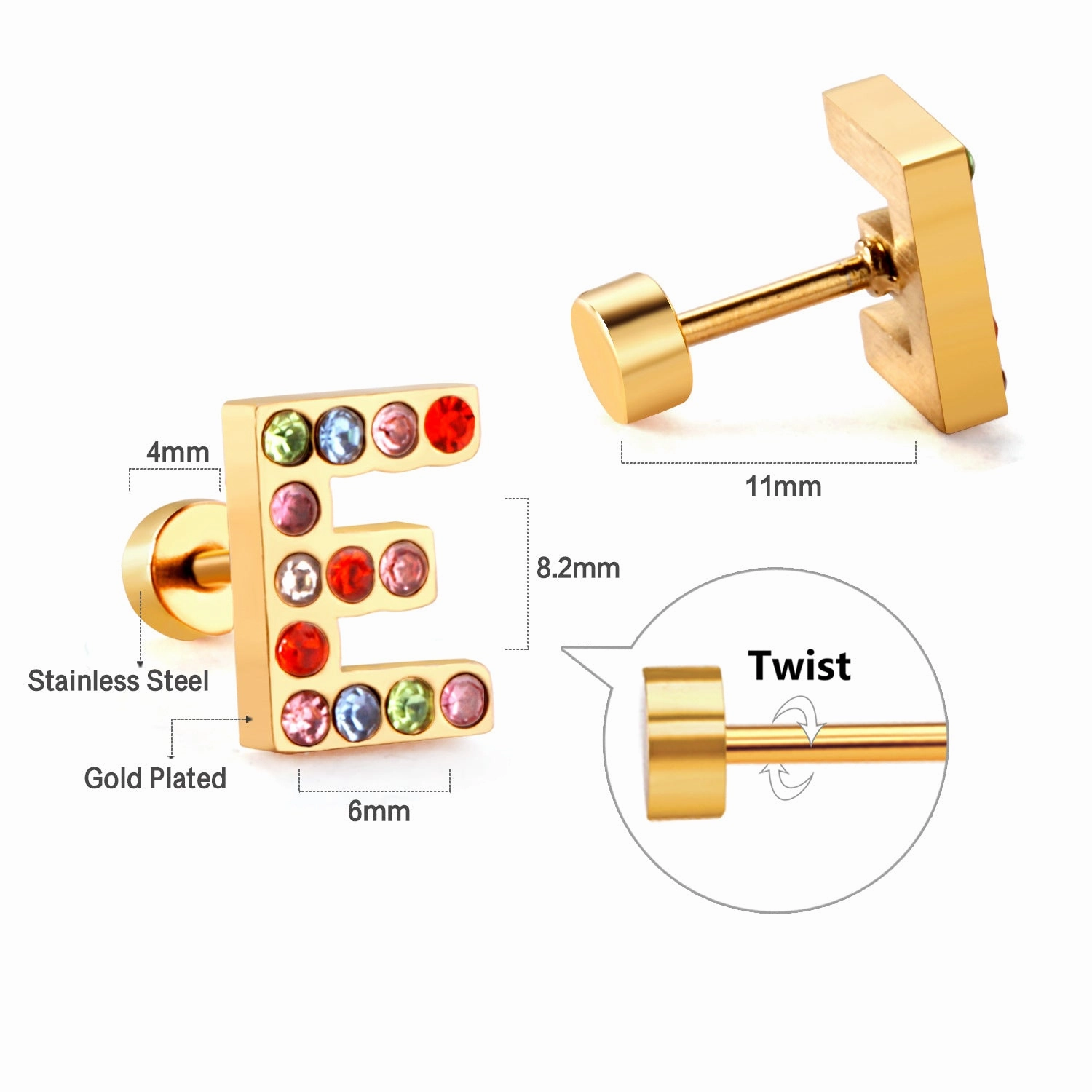 Wholesale Gold 26 Letters Stainless Steel Ear Studs Earrings