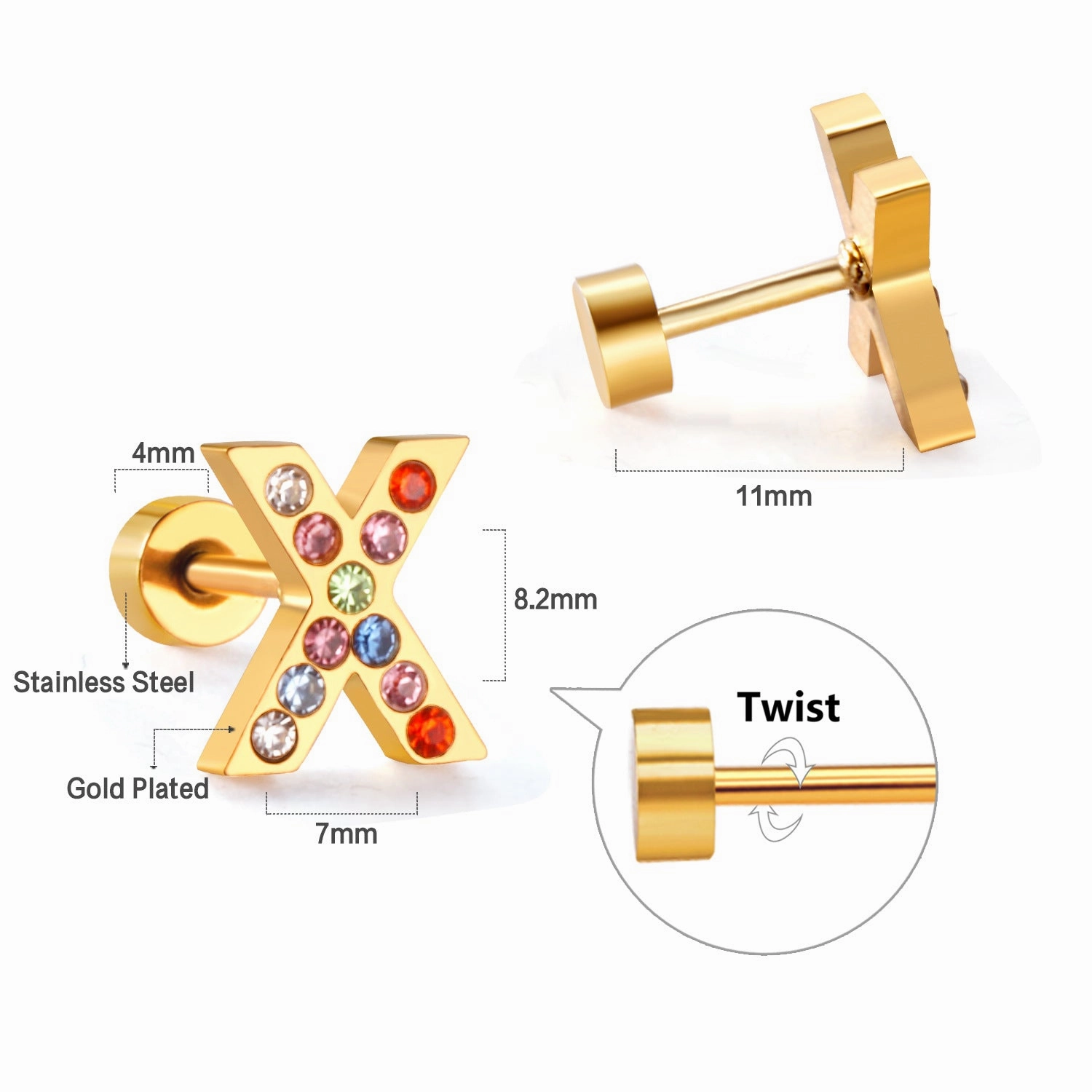 Wholesale Gold 26 Letters Stainless Steel Ear Studs Earrings