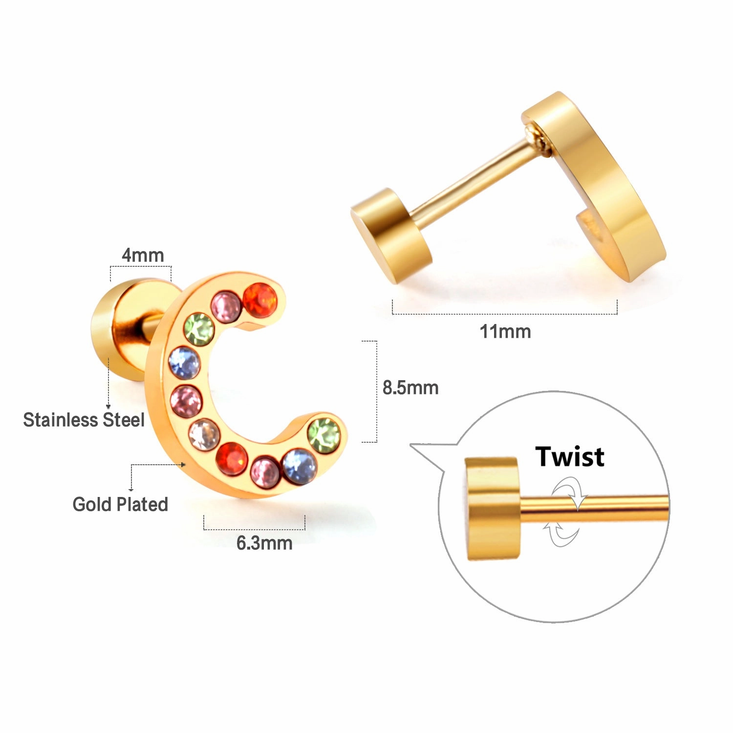Wholesale Gold 26 Letters Stainless Steel Ear Studs Earrings