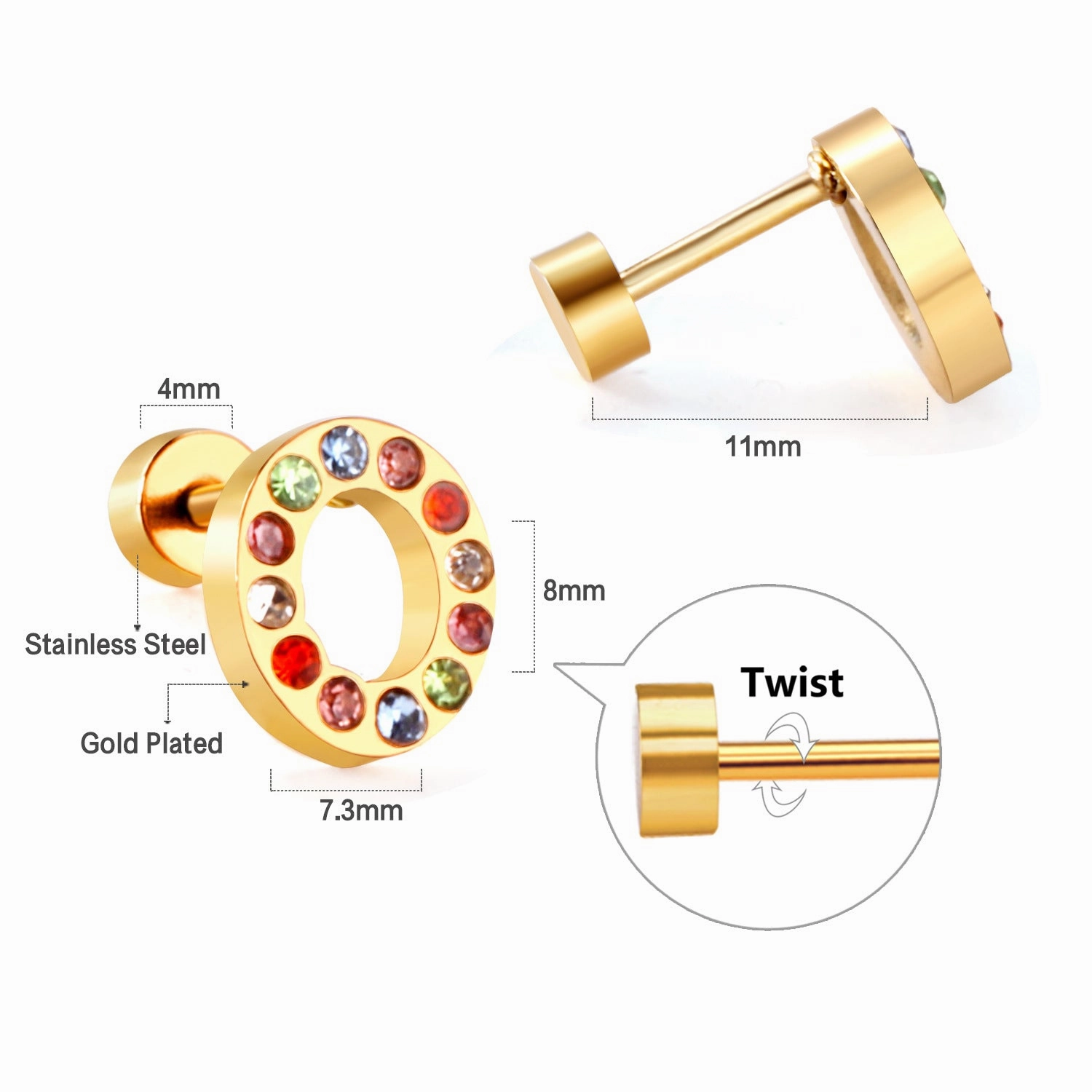 Wholesale Gold 26 Letters Stainless Steel Ear Studs Earrings