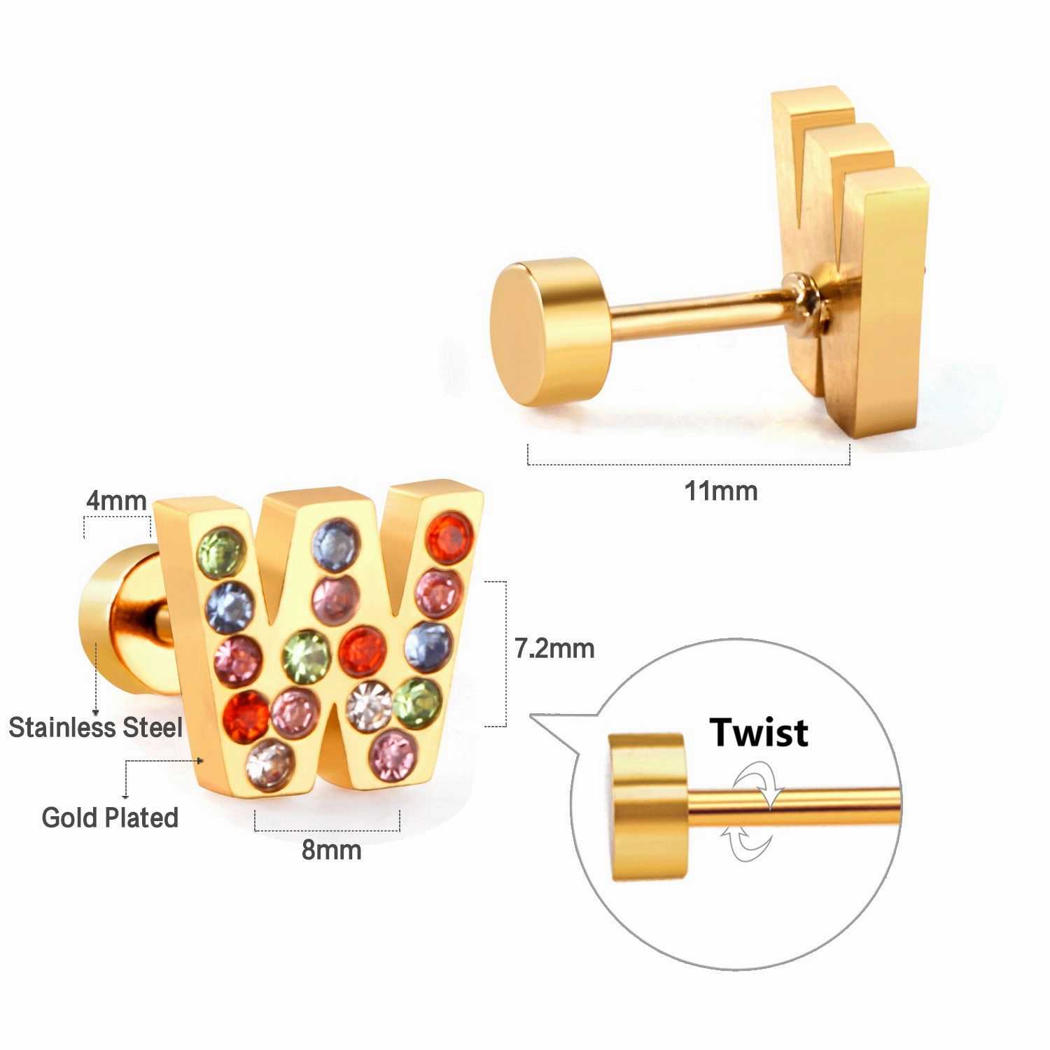 Wholesale Gold 26 Letters Stainless Steel Ear Studs Earrings