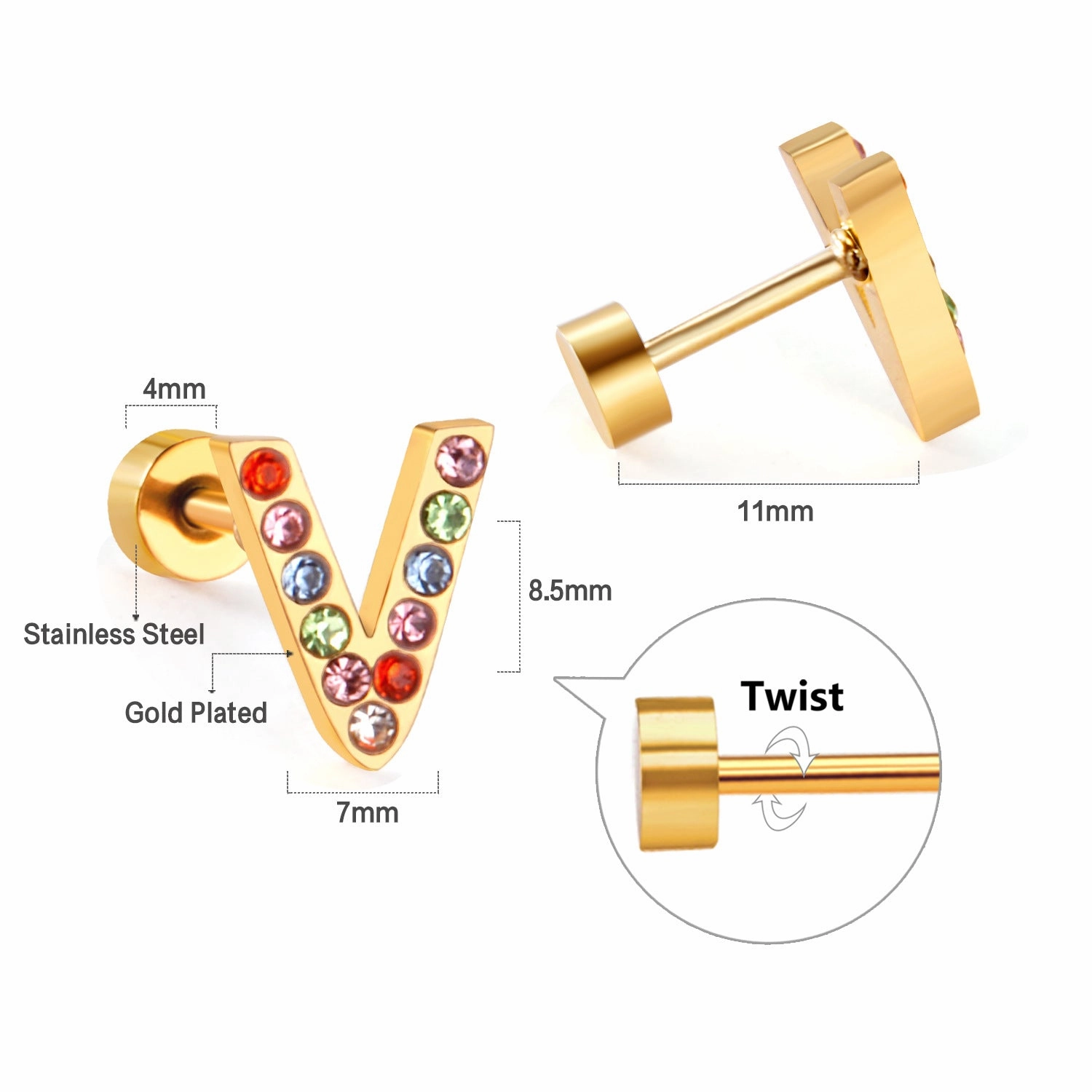 Wholesale Gold 26 Letters Stainless Steel Ear Studs Earrings