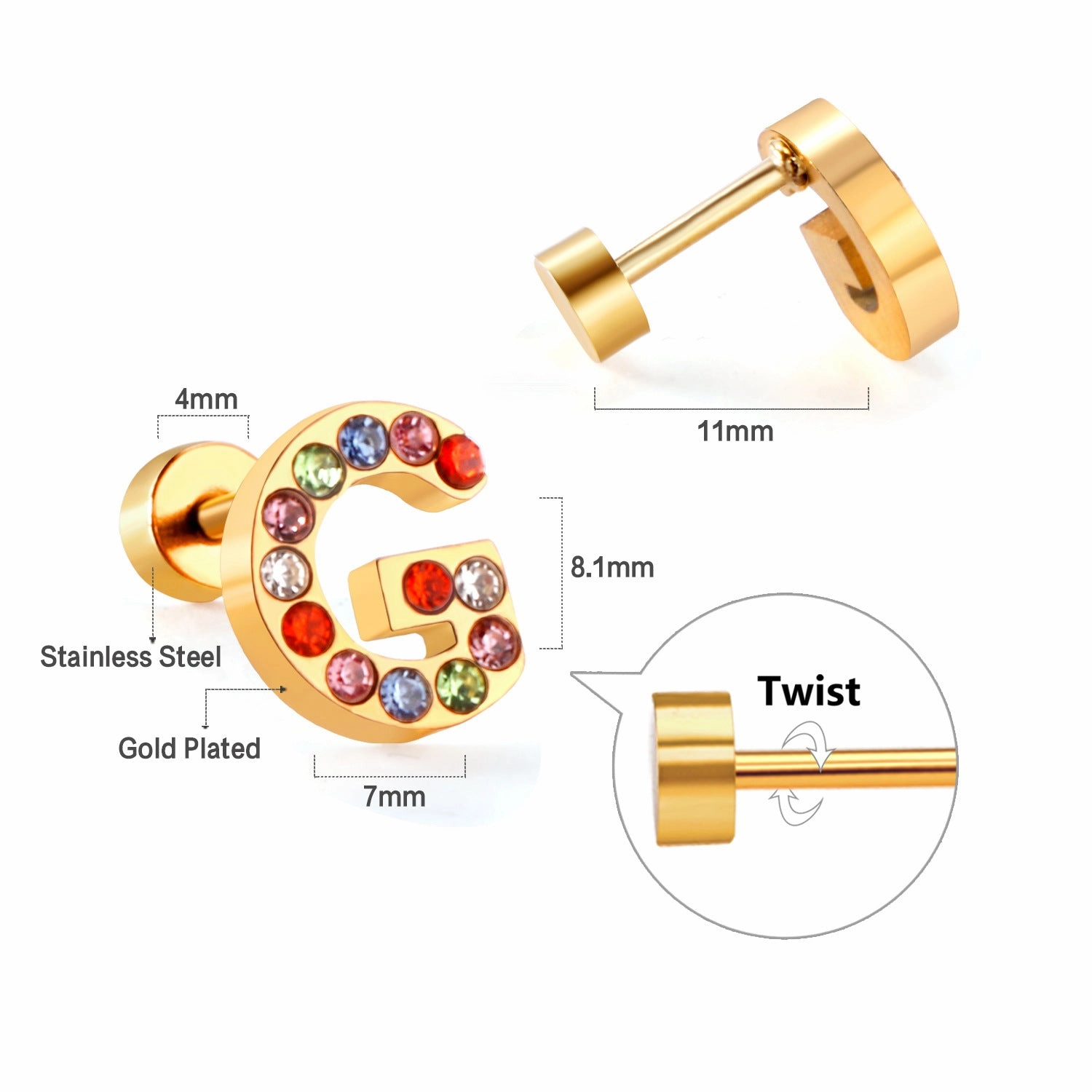 Wholesale Gold 26 Letters Stainless Steel Ear Studs Earrings