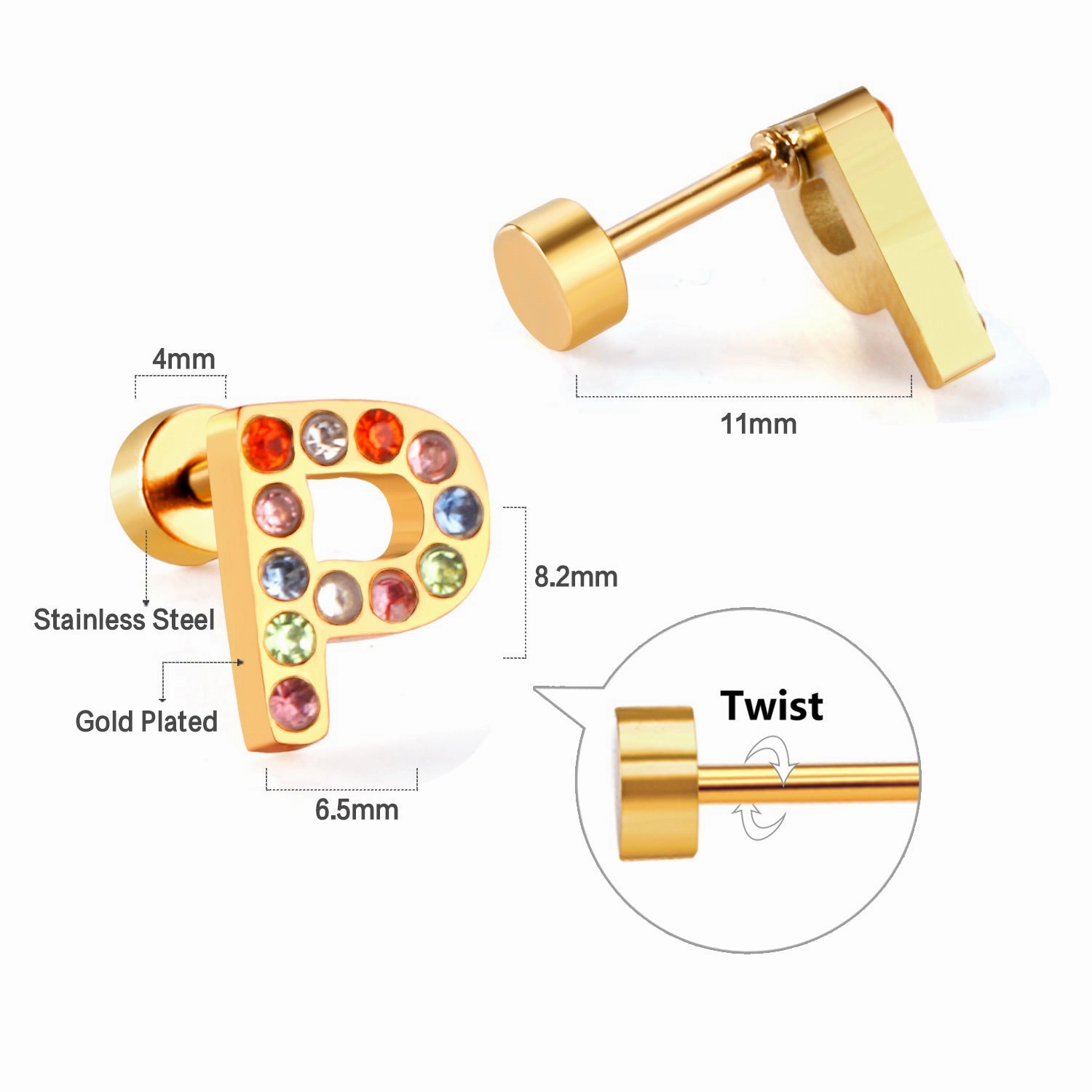 Wholesale Gold 26 Letters Stainless Steel Ear Studs Earrings