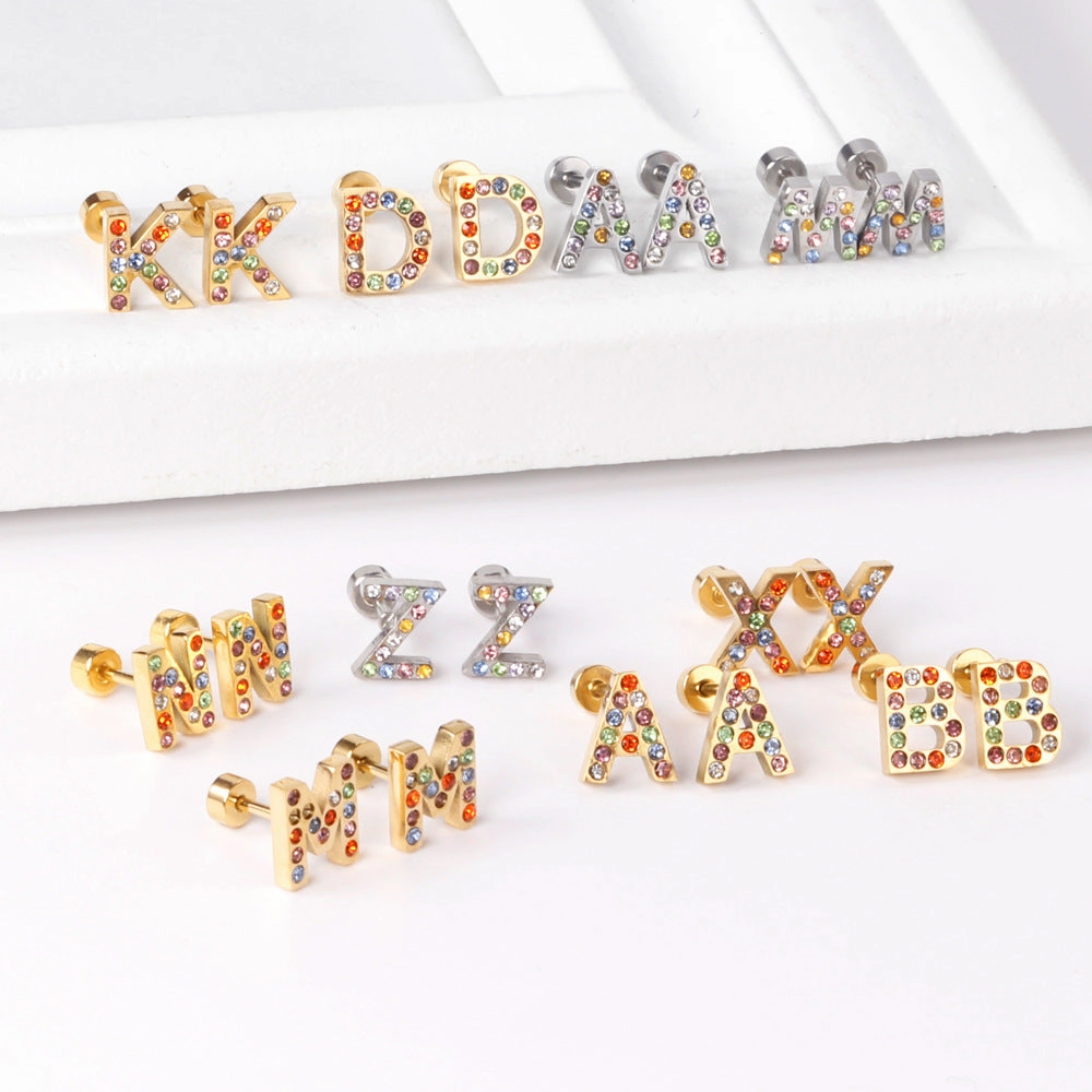 Wholesale Gold 26 Letters Stainless Steel Ear Studs Earrings