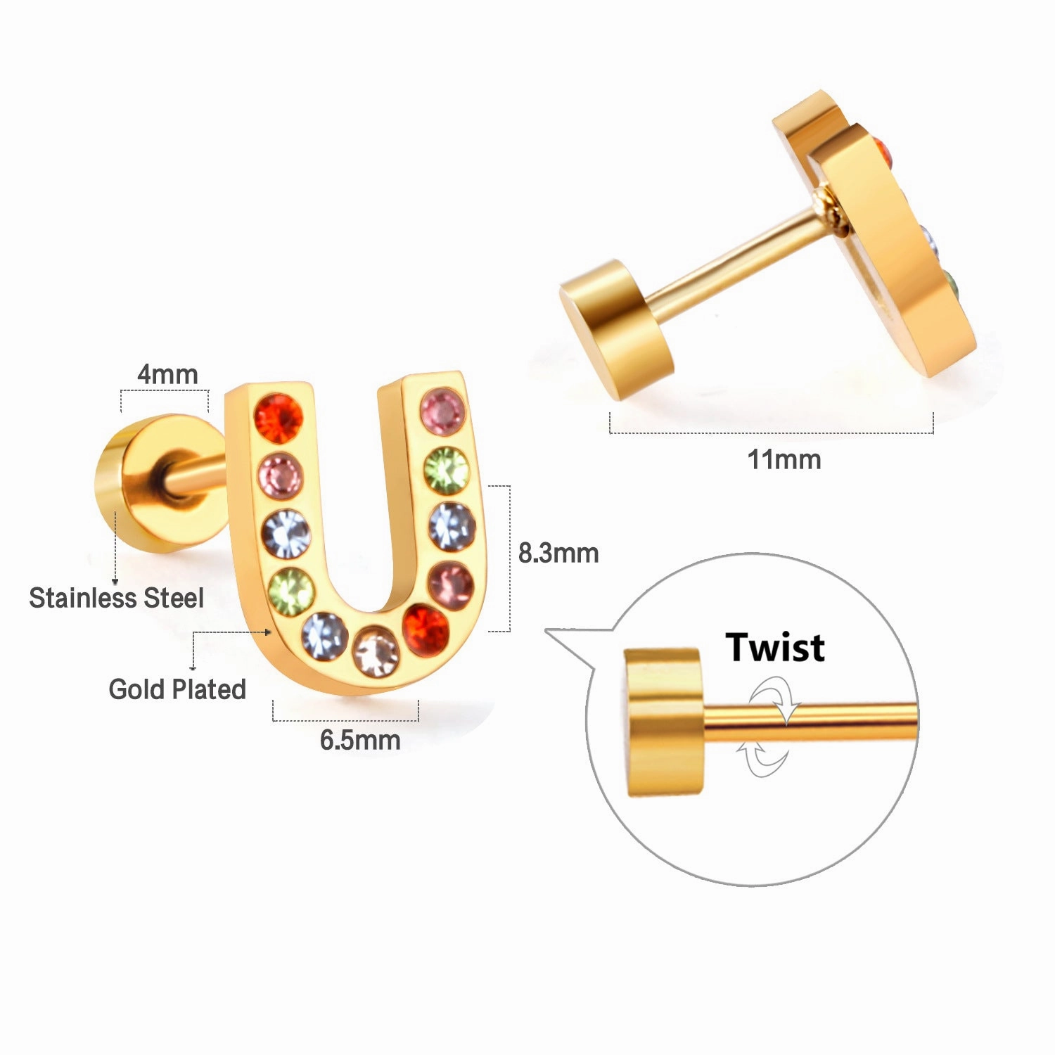 Wholesale Gold 26 Letters Stainless Steel Ear Studs Earrings