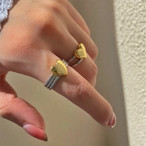 Wholesale Gold and Silver Color Matching Love Chain Opening Adjustable Copper Ring