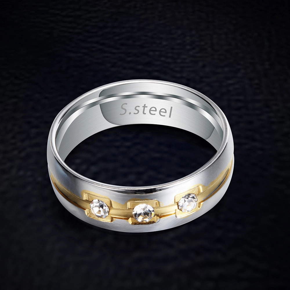 Wholesale Gold and Silver Dual Color Electroplated Titanium Steel Men's Rings