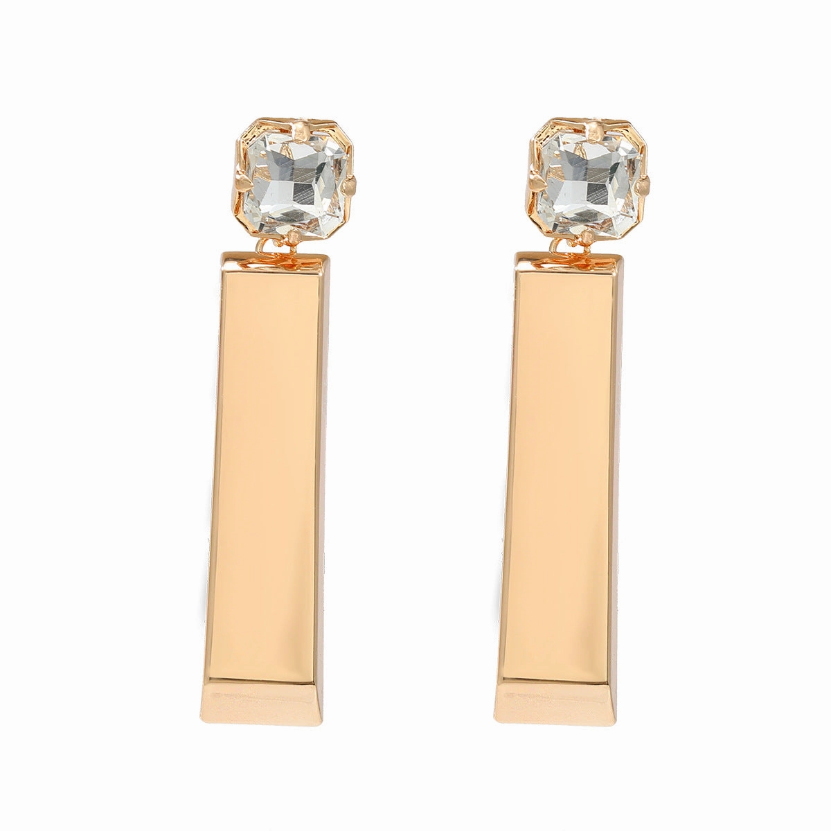 Wholesale Gold Bar Shape Cube Polished Glossy Earrings