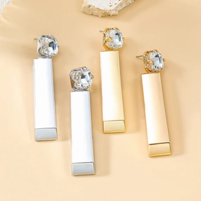 Wholesale Gold Bar Shape Cube Polished Glossy Earrings