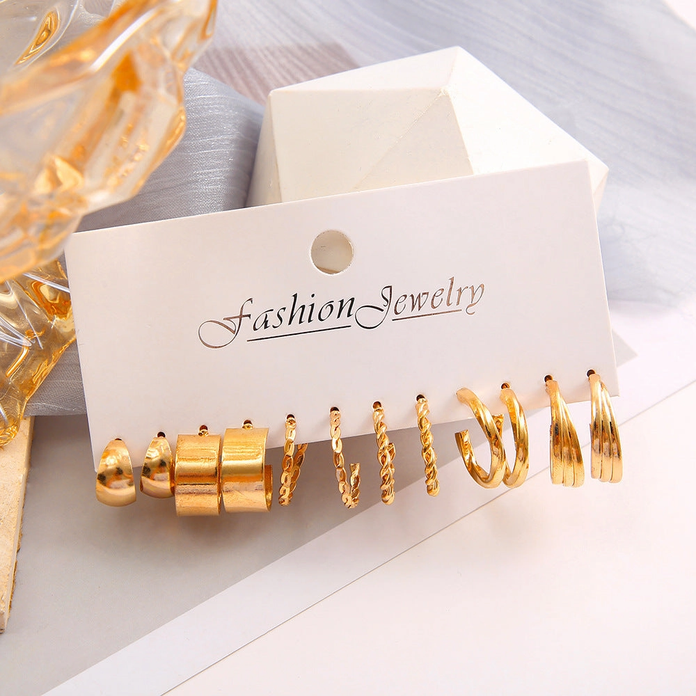 Wholesale Gold C-shaped Chain Earrings Set