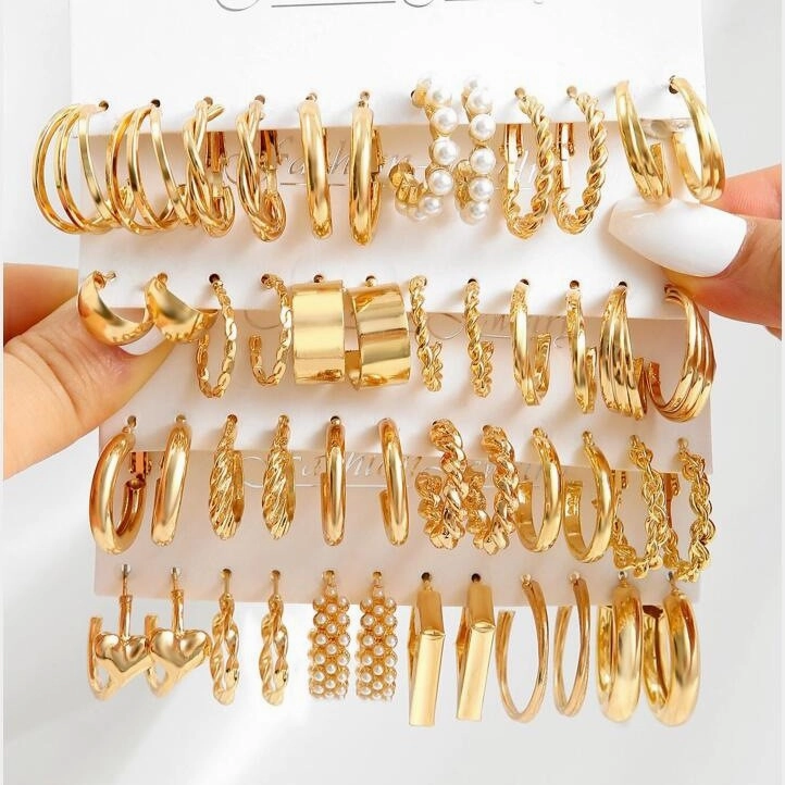 Wholesale Gold C-shaped Chain Earrings Set