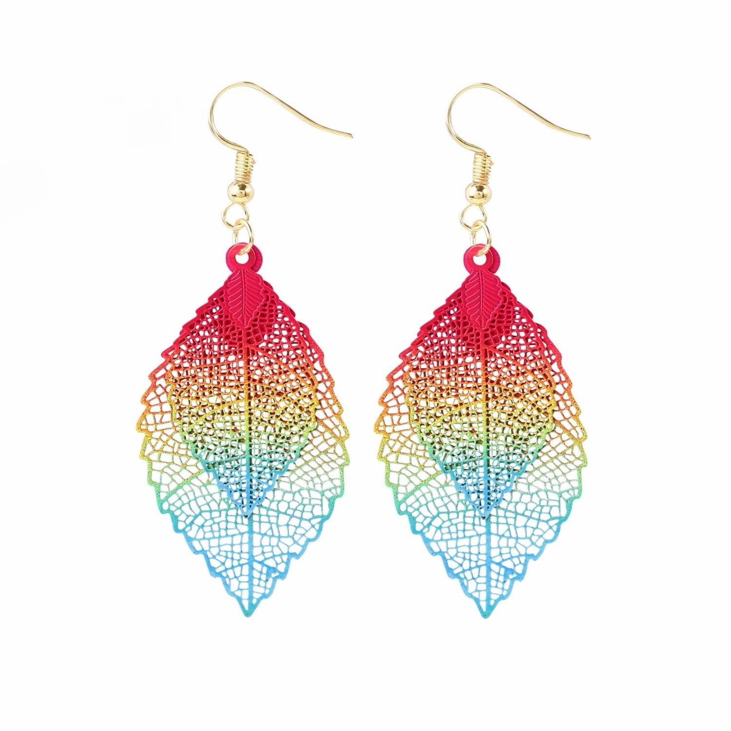 Wholesale Gold Double Hollow Leaf Alloy Earrings