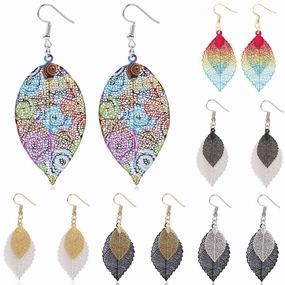 Wholesale Gold Double Hollow Leaf Alloy Earrings