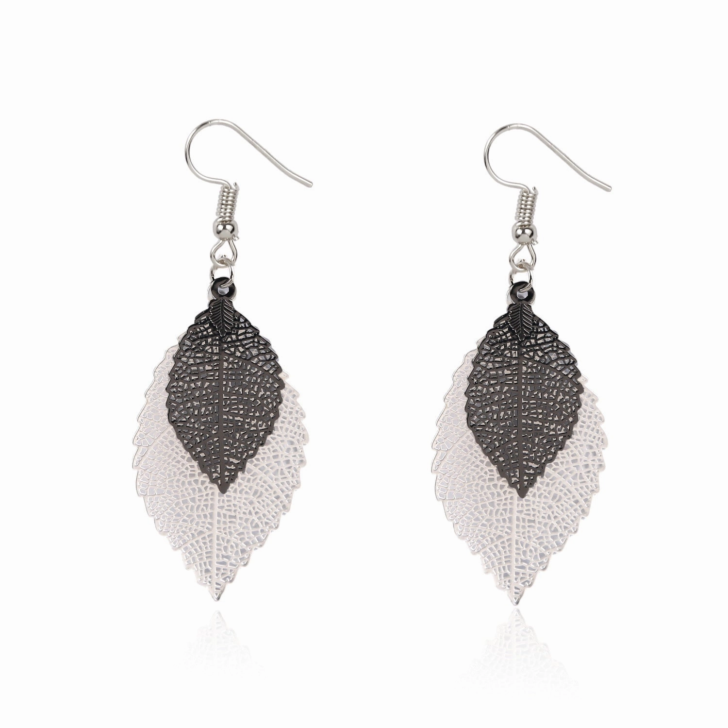 Wholesale Gold Double Hollow Leaf Alloy Earrings