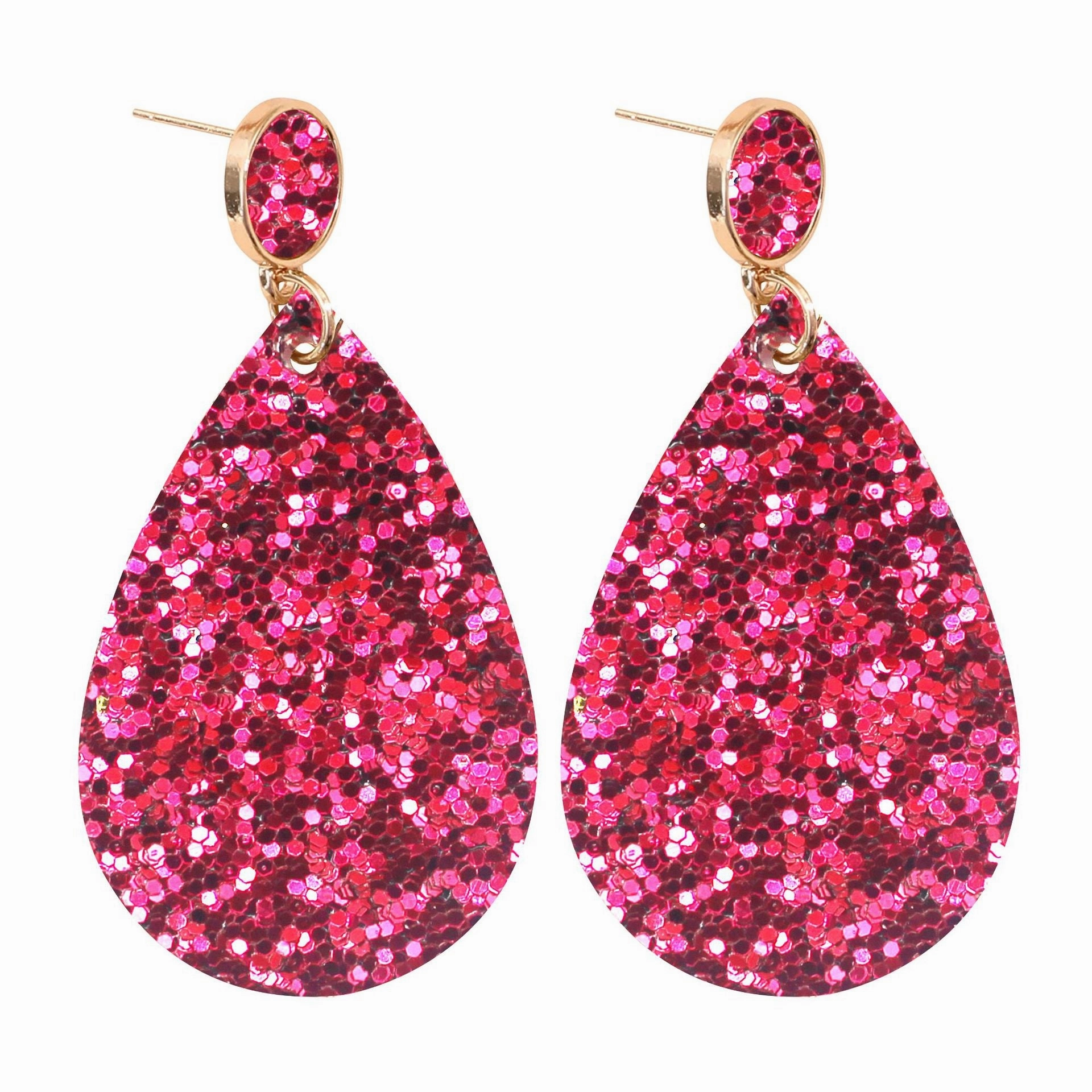 Wholesale Gold Glitter Glitter Powder Leather PU Drop Shape Earrings
