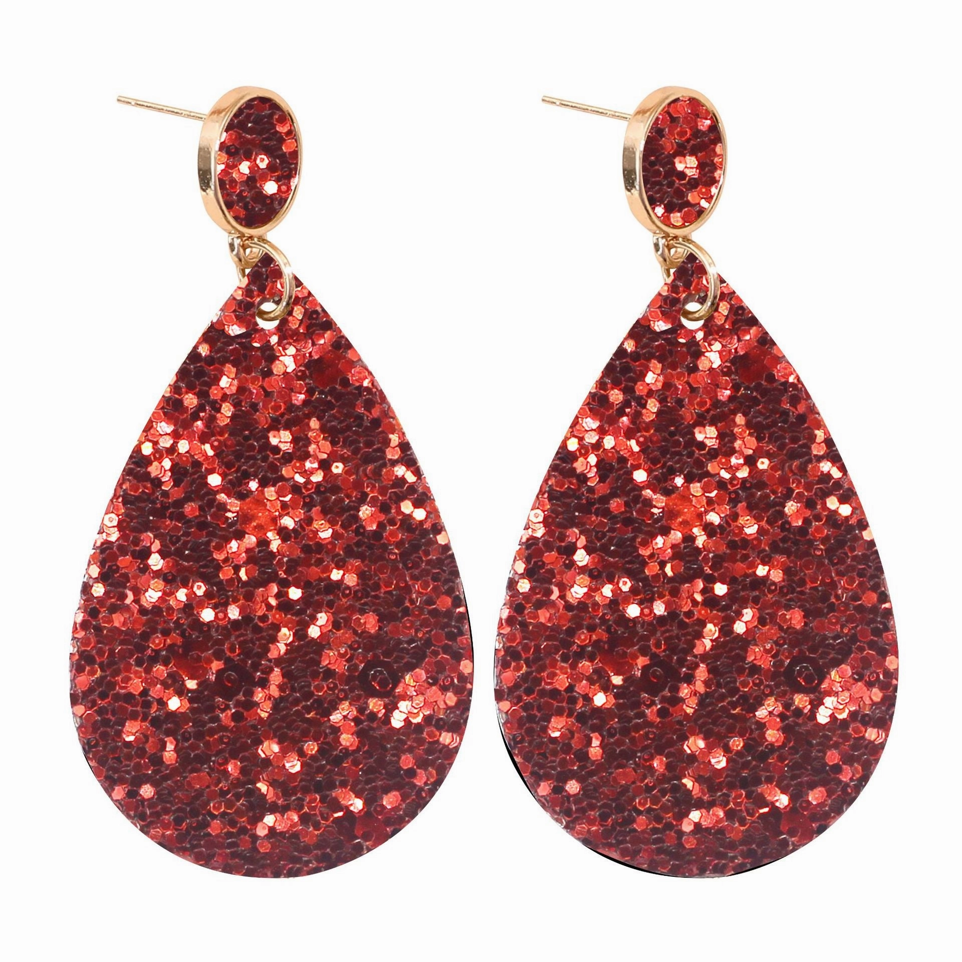Wholesale Gold Glitter Glitter Powder Leather PU Drop Shape Earrings