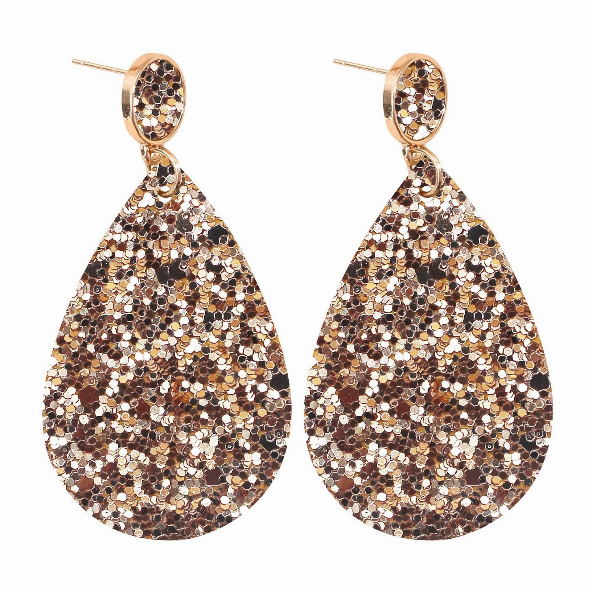 Wholesale Gold Glitter Glitter Powder Leather PU Drop Shape Earrings