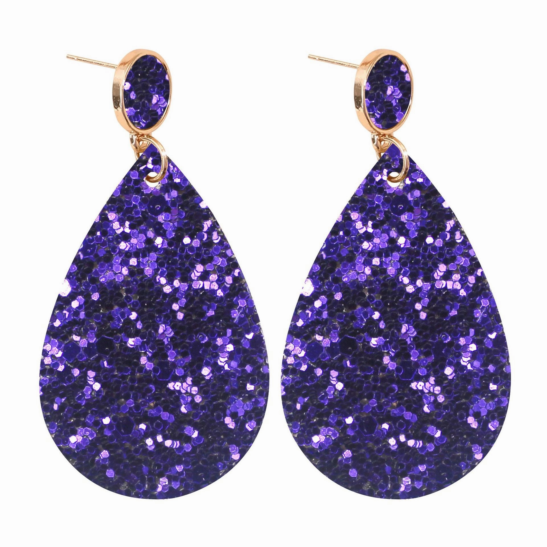 Wholesale Gold Glitter Glitter Powder Leather PU Drop Shape Earrings