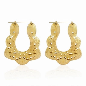 Wholesale Gold Hollow Pattern Trapezoid Metal Earrings