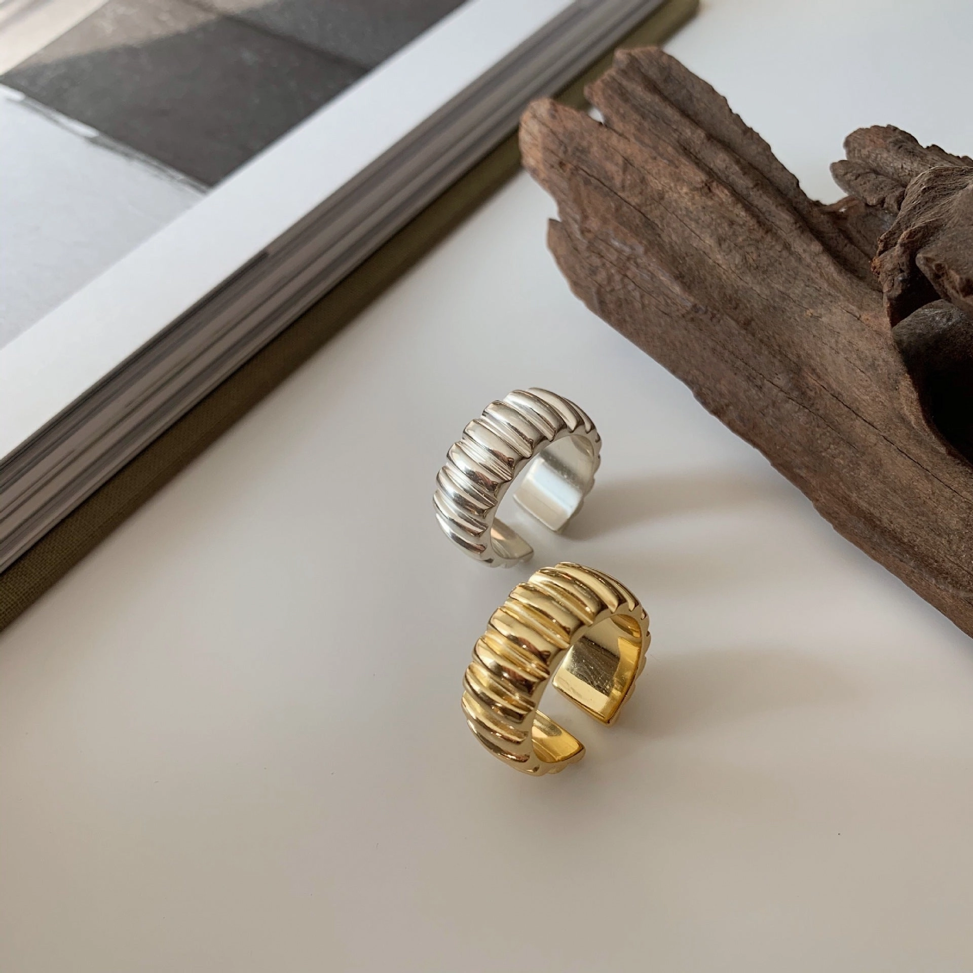 Wholesale Gold Open Wide Face Gears Copper Ring
