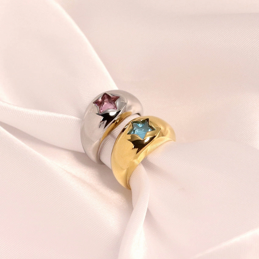 Wholesale Gold Pentagram Zircon Micropaved Stainless Steel Ring