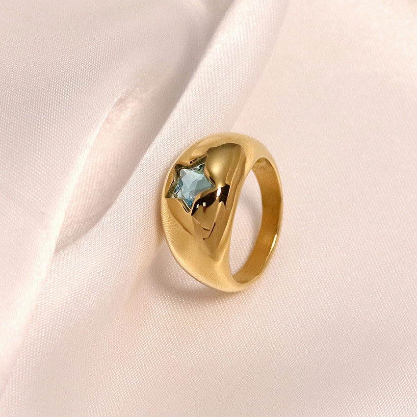 Wholesale Gold Pentagram Zircon Micropaved Stainless Steel Ring
