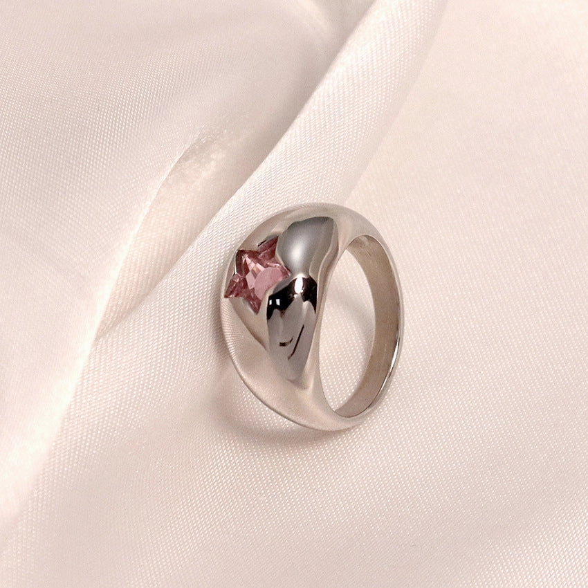 Wholesale Gold Pentagram Zircon Micropaved Stainless Steel Ring
