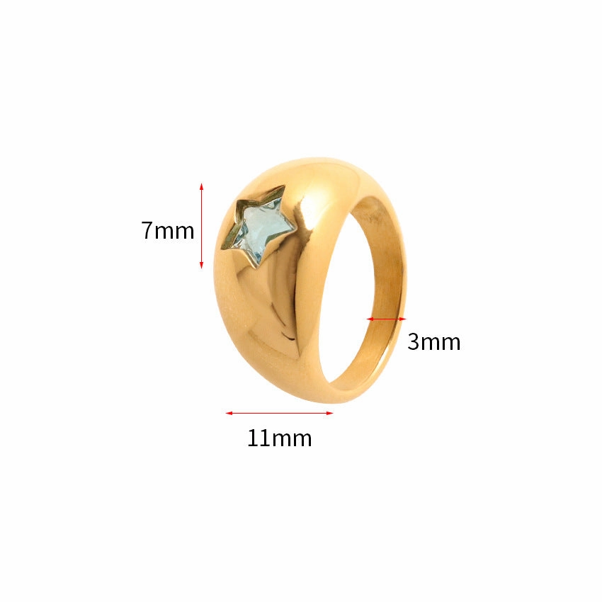 Wholesale Gold Pentagram Zircon Micropaved Stainless Steel Ring