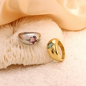 Wholesale Gold Pentagram Zircon Micropaved Stainless Steel Ring