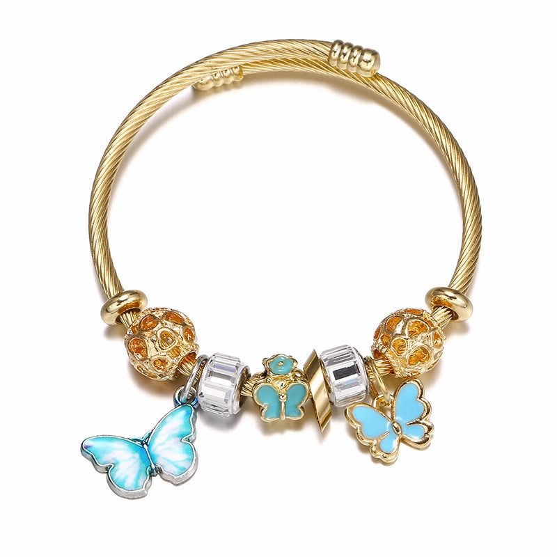Wholesale Gold Pink Gradient Butterfly Opening Titanium Steel Bracelet