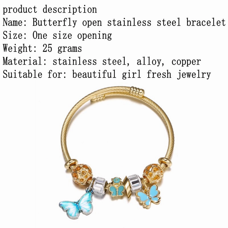 Wholesale Gold Pink Gradient Butterfly Opening Titanium Steel Bracelet