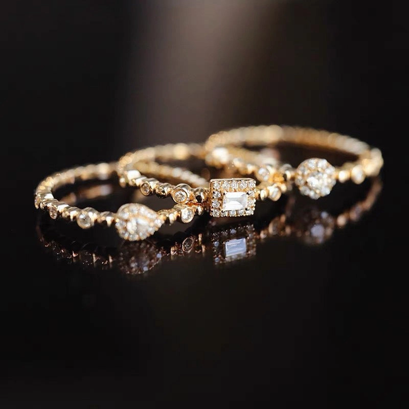 Wholesale Gold Plated Copper Diamond Stacking Ring