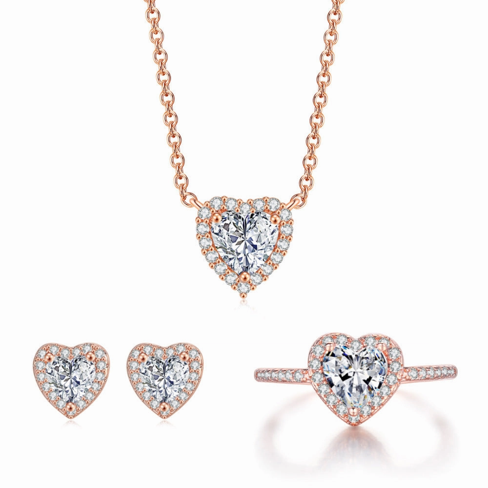 Wholesale Gold-plated Copper Heart-shaped Zircon Ring Set of Three