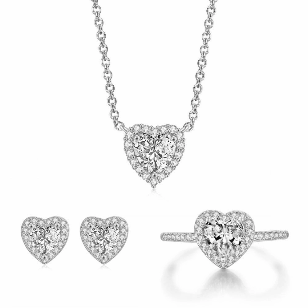 Wholesale Gold-plated Copper Heart-shaped Zircon Ring Set of Three