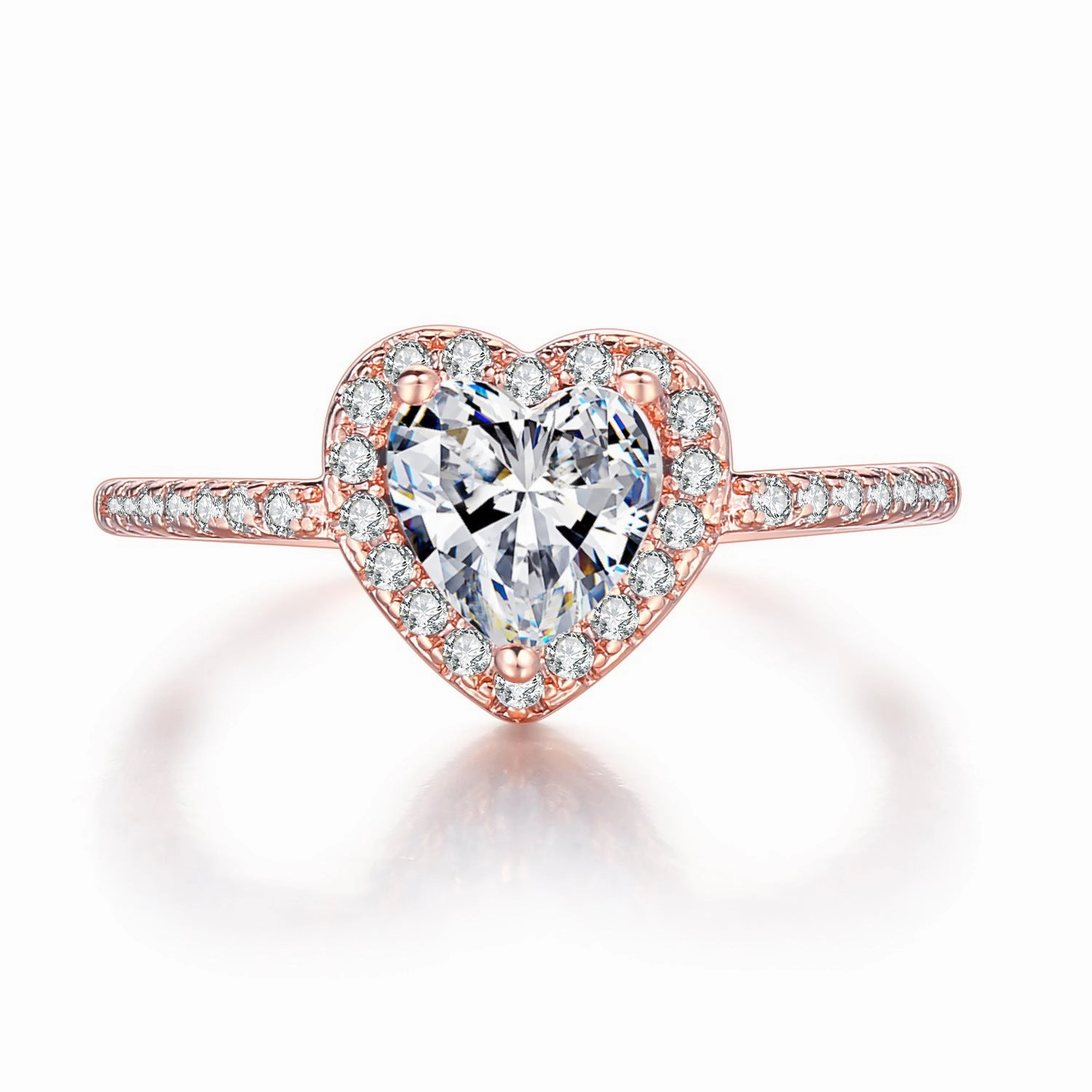 Wholesale Gold-plated Copper Heart-shaped Zircon Ring Set of Three