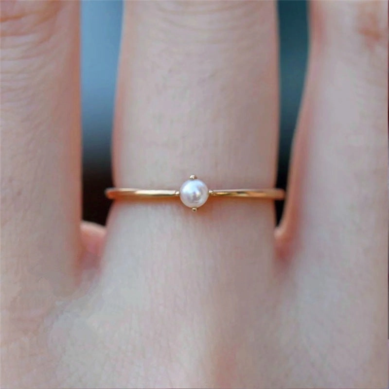 Wholesale Gold Plated Copper Pearl Thin Ring