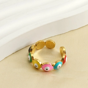 Wholesale Gold Plated Demon Eye Adjustable Stainless Steel Rings