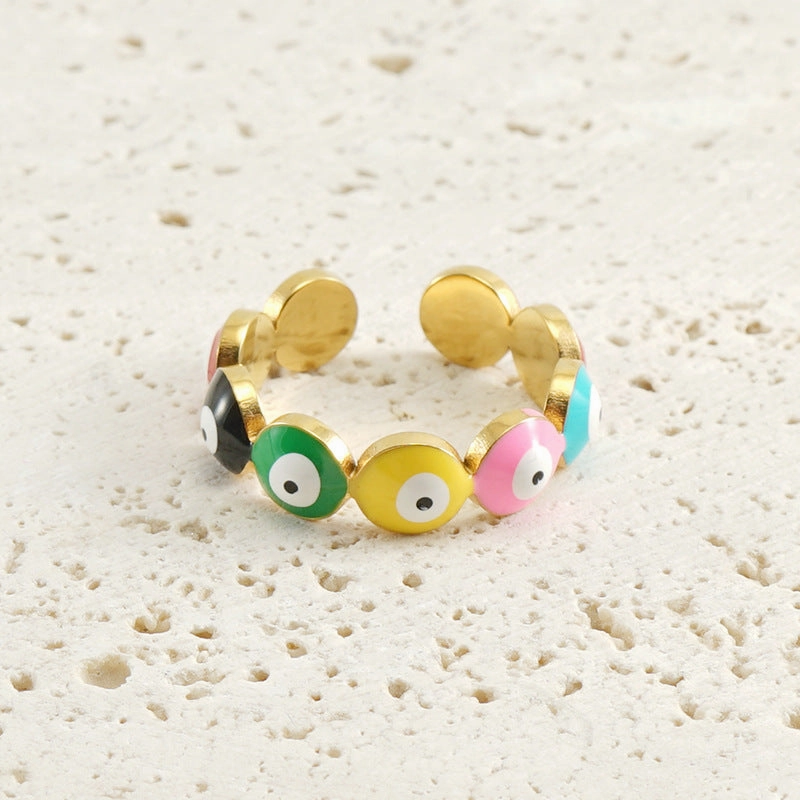 Wholesale Gold Plated Demon Eye Adjustable Stainless Steel Rings