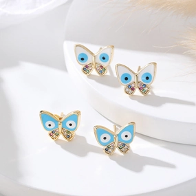 Wholesale Gold Plated Devil Eye Butterfly Copper Ear Studs