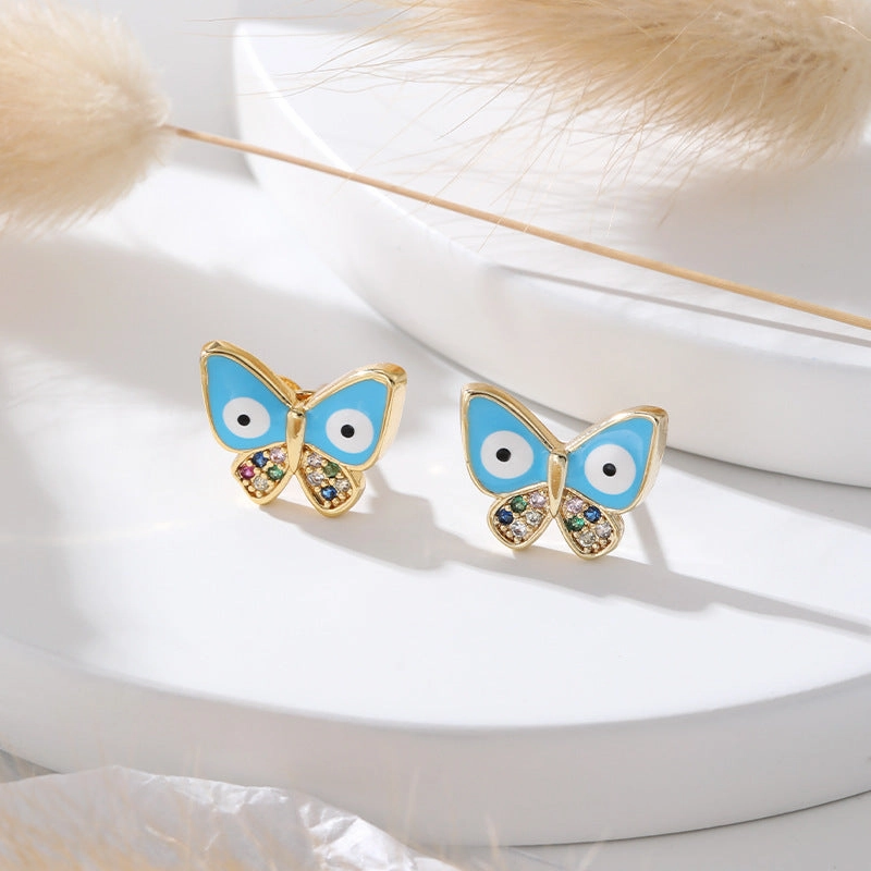 Wholesale Gold Plated Devil Eye Butterfly Copper Ear Studs