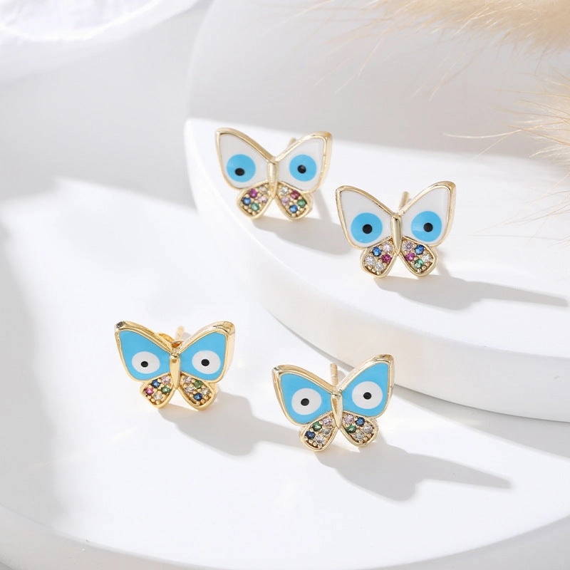 Wholesale Gold Plated Devil Eye Butterfly Copper Ear Studs