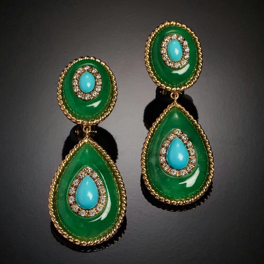 Wholesale Gold Plated Diamond Gems Metal Earrings