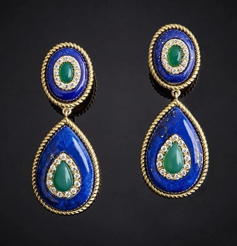 Wholesale Gold Plated Diamond Gems Metal Earrings