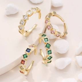 Wholesale Gold Plated Diamond Square Copper Rings