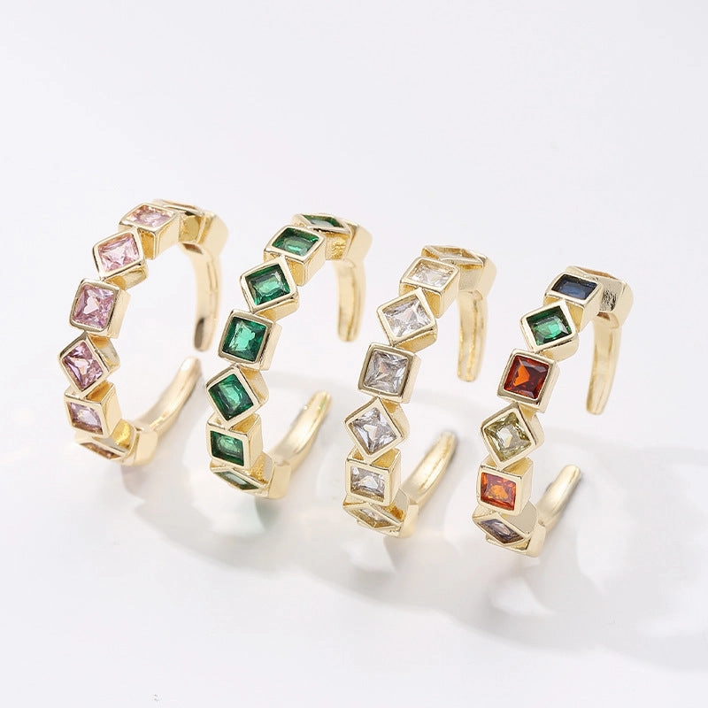 Wholesale Gold Plated Diamond Square Copper Rings